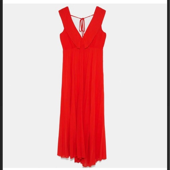 Zara Orange Pleated Maxi Dress - Picture 2 of 2
